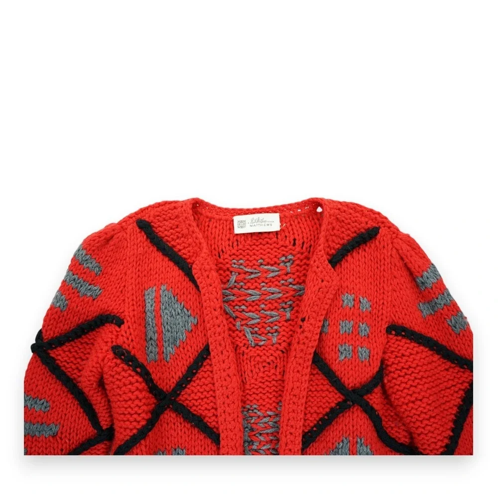 VTG Ruth Matthews Design Open Front Crochet Cardigan‎ ~ Size Small ~ Red